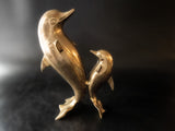 Vintage Brass Dolphin Statue Mother And Baby