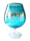 Giant Vintage Italian Turquoise Aqua Blue and Gold Murano Crystal Bowl Brandy Sn