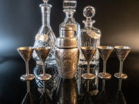 Vintage Brass Silver Cocktail Shaker And 5 Mini Goblets Aperitif Cordial  Barwar