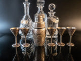 Vintage Brass Silver Cocktail Shaker And 5 Mini Goblets Aperitif Cordial  Barwar