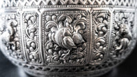 Large Burmese Thai Silver Offering Bowl Repousse Zodiac 1860
