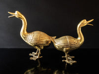 Vintage Large Brass Pair Honking Goose Geese Sculptures Doorstops