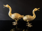 Vintage Large Brass Pair Honking Goose Geese Sculptures Doorstops