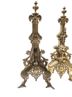 Antique French Brass Andirons Chenets Lion And Dragon Gothic