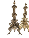 Antique French Brass Andirons Chenets Lion And Dragon Gothic