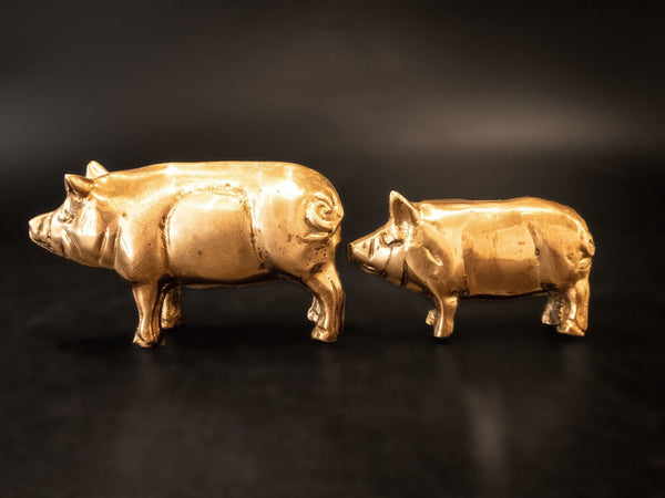 Pair Brass Pigs Piglet Statue Sculpture Figures