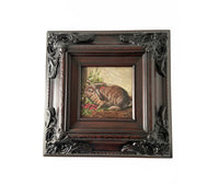 Framed Small Oil Painting Rabbit And Flowers Antique Style Hand Painted Painting