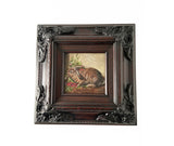 Framed Small Oil Painting Rabbit And Flowers Antique Style Hand Painted Painting