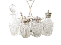 Antique Silver Plate Cut Crystal Glass Condiment Cruet Set England Israel Freeman And Son