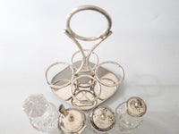 Antique Silver Plate Cut Crystal Glass Condiment Cruet Set England Israel Freeman And Son