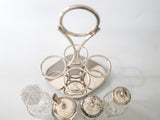 Antique Silver Plate Cut Crystal Glass Condiment Cruet Set England Israel Freeman And Son