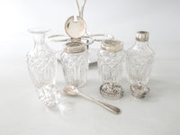 Antique Silver Plate Cut Crystal Glass Condiment Cruet Set England Israel Freeman And Son