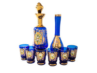 Vintage Blue and Gold Murano Glass Decanters And Glasses