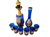 Vintage Blue and Gold Murano Glass Decanters And Glasses