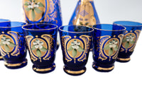 Vintage Blue and Gold Murano Glass Decanters And Glasses