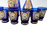 Vintage Blue and Gold Murano Glass Decanters And Glasses