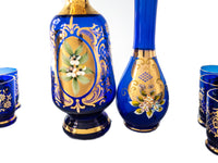 Vintage Blue and Gold Murano Glass Decanters And Glasses
