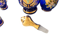 Vintage Blue and Gold Murano Glass Decanters And Glasses