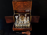 Antique French Tantalus Napoleon III Burled Wood Hidden Beverage Cabinet Gilt Bronze
