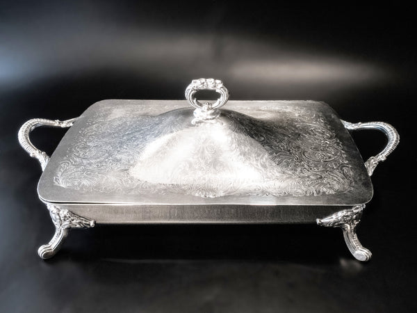 Vintage Large Electric Silver Plate Covered Casserole Chafing Dish Casserole Dishes