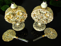 Ormolu Perfume Bottles Pair Gilt White Wash Decanter 24 Kt Rare Hollywood Regency
