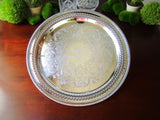 Vintage Silver Plate Tray Pierced Cut Out Design Round Engraved 1978 Gallery Tray