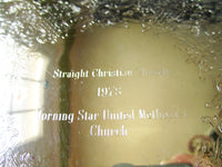 Vintage Silver Plate Tray Pierced Cut Out Design Round Engraved 1978 Gallery Tray