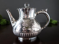Antique Teapot Silver Plate Flower Morning Glory Finial