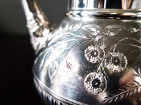 Antique Teapot Silver Plate Flower Morning Glory Finial
