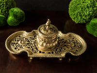 Antique Art Nouveau Brass Inkwell 2 Faces Victorian