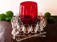 Vintage Punch Bowl Set Ruby Red Blown Glass With 12 Glasses Ladle And Stirring Stick Unique Set