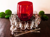 Vintage Punch Bowl Set Ruby Red Blown Glass With 12 Glasses Ladle And Stirring Stick Unique Set