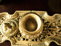Antique Art Nouveau Brass Inkwell 2 Faces Victorian