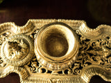Antique Art Nouveau Brass Inkwell 2 Faces Victorian