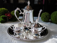 Vintage Silverplate Tea Set Service Set With Tray 4 Piece Set IOB Tea and Coffee Sets