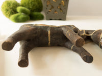 Wood Carved Horses Pair With Inlaid Brass Copper Bone Tang Dynasty Style Chinoiserie