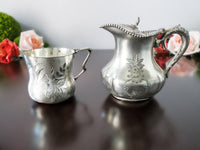 Antique Silver Plate Childs Cup And Covered Creamer Pitcher