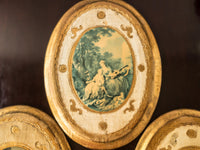 Vintage Italian Florentine Gilded Wall Hangings Plaques Victorian Scenes Set Of 3