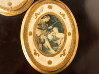 Vintage Italian Florentine Gilded Wall Hangings Plaques Victorian Scenes Set Of 3