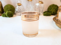 Vintage Georges Briard Glasses Signed Gold Gilded Striped Rim Frosted With Brass Gallery Tray