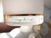 Vintage Georges Briard Glasses Signed Gold Gilded Striped Rim Frosted With Brass Gallery Tray