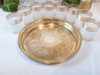 Vintage Georges Briard Glasses Signed Gold Gilded Striped Rim Frosted With Brass Gallery Tray