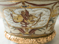 Vintage Hand Painted Bowl With Gold Base Cherubs 24 KT Gold Birds Women French Blue Jardiniere