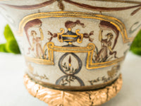 Vintage Hand Painted Bowl With Gold Base Cherubs 24 KT Gold Birds Women French Blue Jardiniere