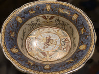 Vintage Hand Painted Bowl With Gold Base Cherubs 24 KT Gold Birds Women French Blue Jardiniere