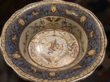 Vintage Hand Painted Bowl With Gold Base Cherubs 24 KT Gold Birds Women French Blue Jardiniere