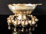 Vintage Brass Punch Bowl Set With 12 Cups and Ladle Gold Punch Bowls