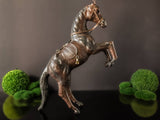 Vintage Leather Covered Horse Statue Sculpture Rearing Horse Tall 17" English Equestrian