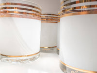 Vintage Georges Briard Glasses Signed Gold Gilded Striped Rim Frosted With Brass Gallery Tray