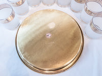 Vintage Georges Briard Glasses Signed Gold Gilded Striped Rim Frosted With Brass Gallery Tray